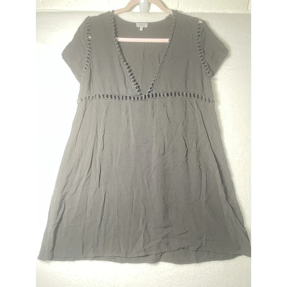 Tobi Beach Lg Cover Up Dress Womens Large Black V Neck Resort Summer Swimwear